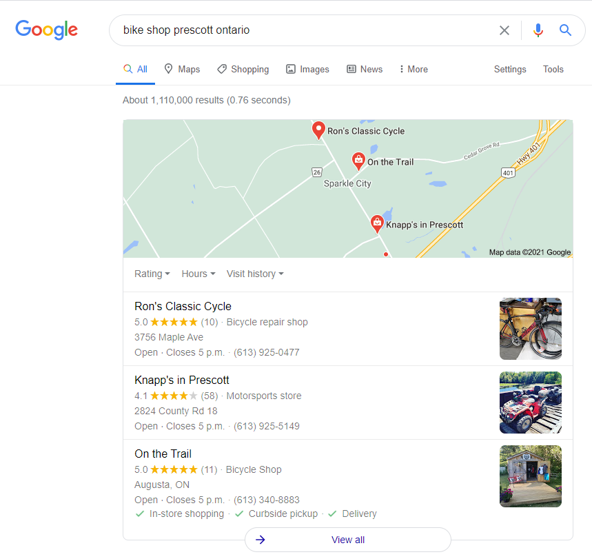 picture of the store showing up on Google