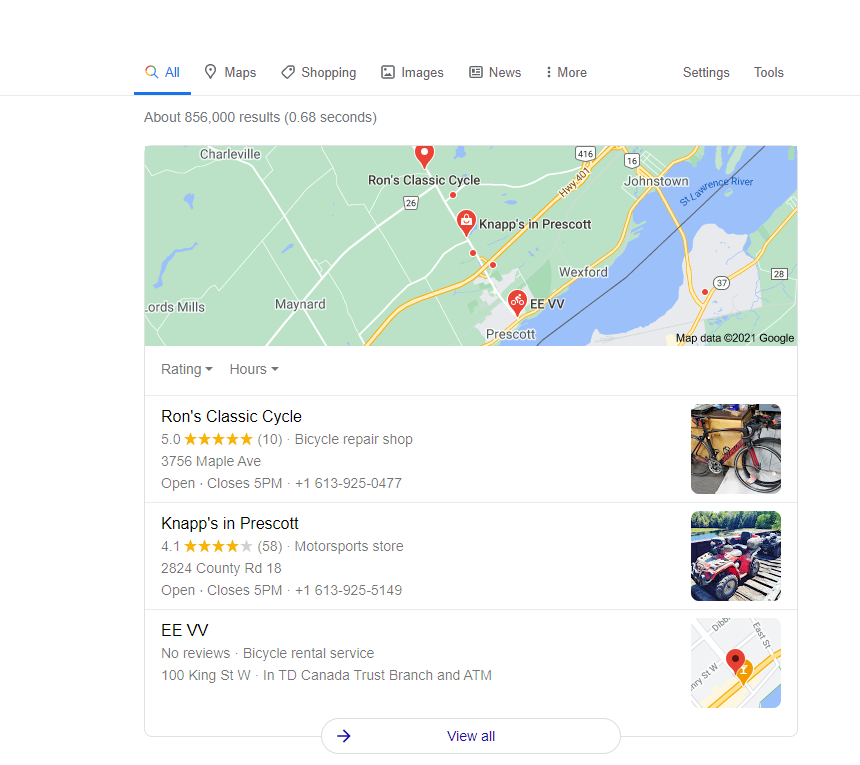 picture of the store showing up on Google